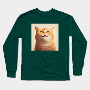 Realistic illustration of cute red haired cat smiling at the camera Long Sleeve T-Shirt